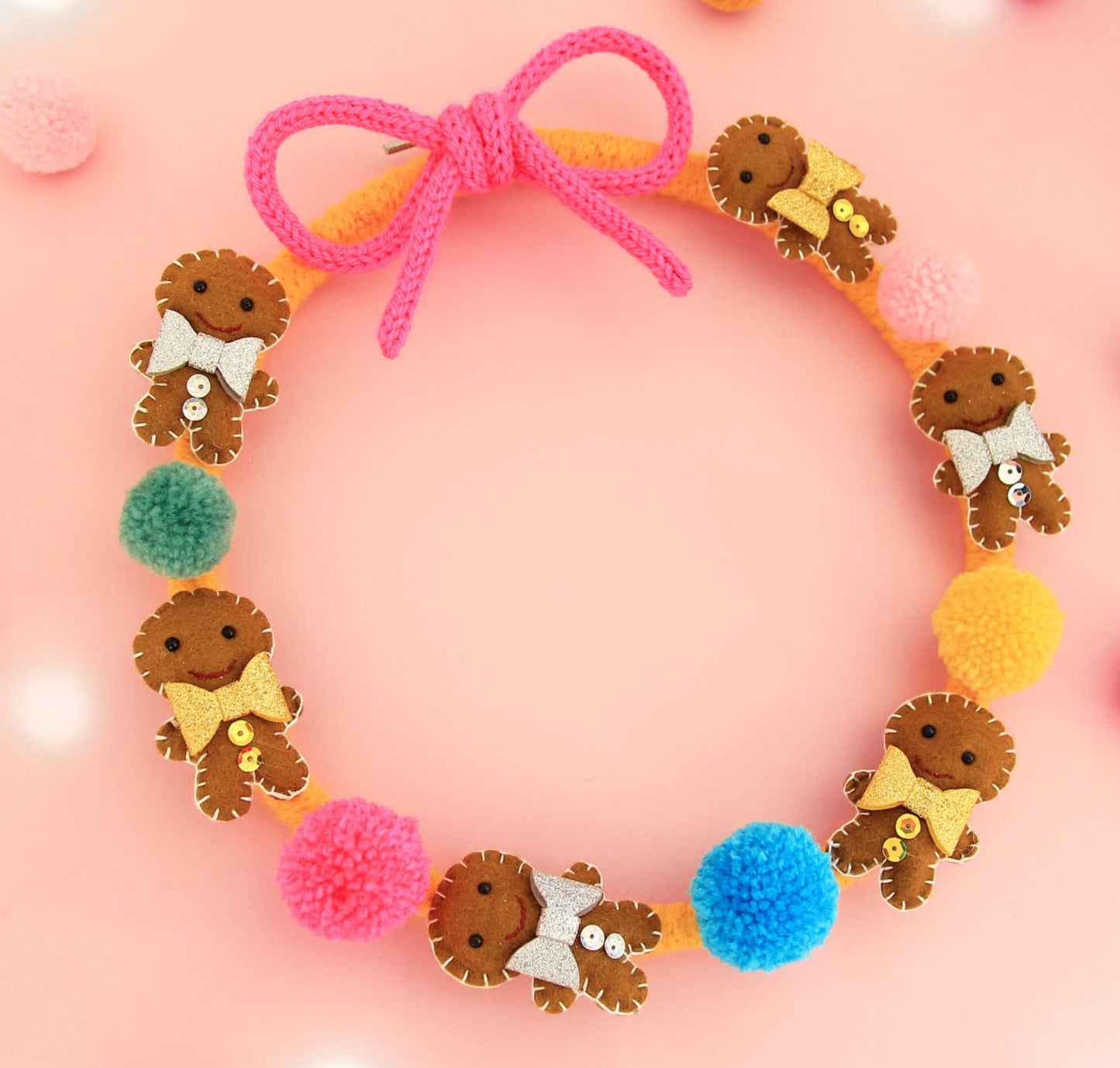 Mini Gingerbread Pom Pom Christmas Wreath