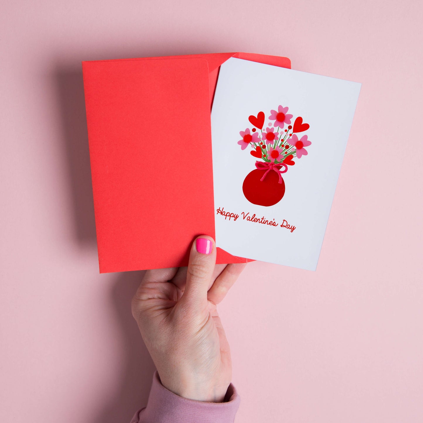 Vase with Pom Pom flowers Valentine's Day card