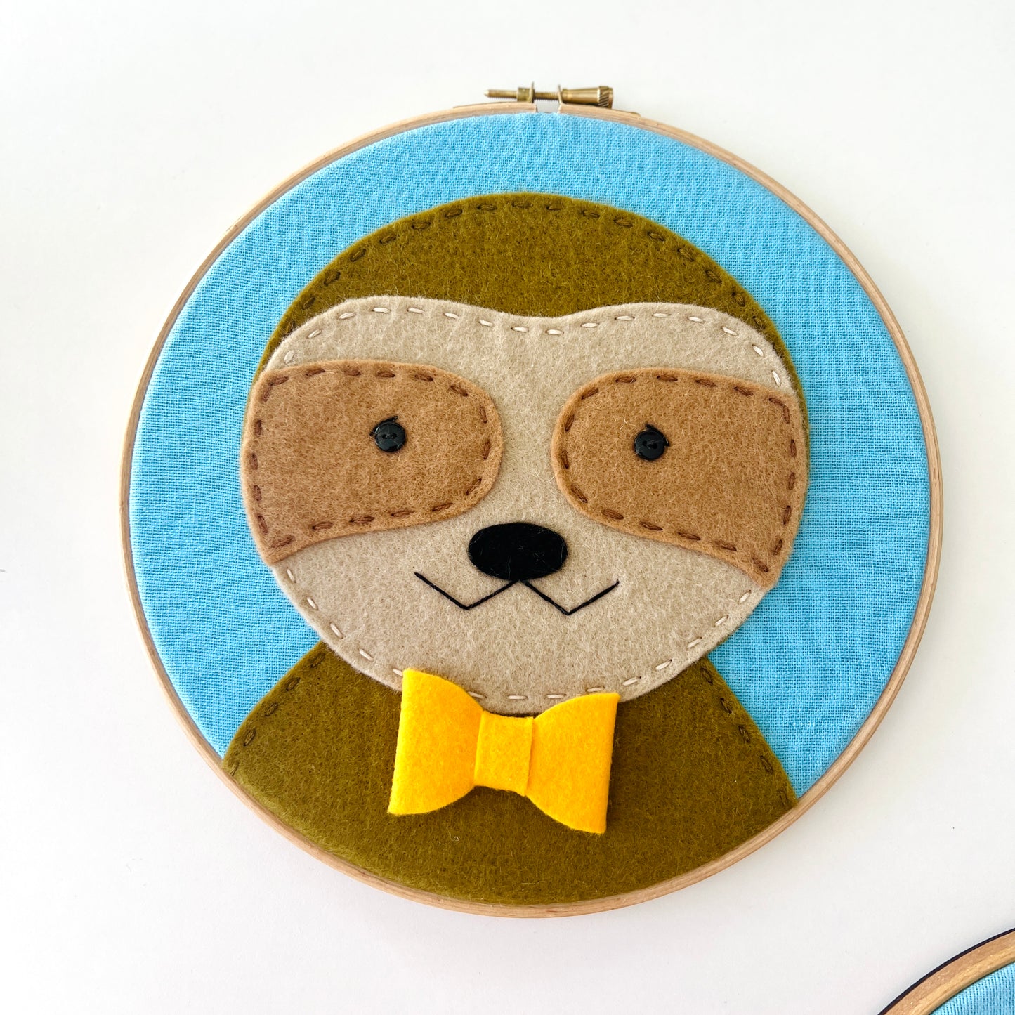 Sloth - Embroidered Hoop with yellow bowtie