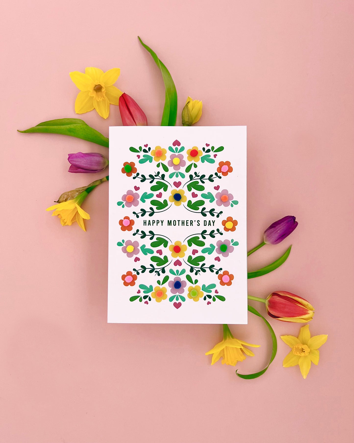 Pretty Flower Pom Pom Mother's Day Card
