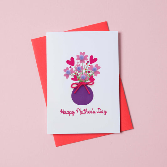 Vase of Pom Pom Flowers Mother's Day Card