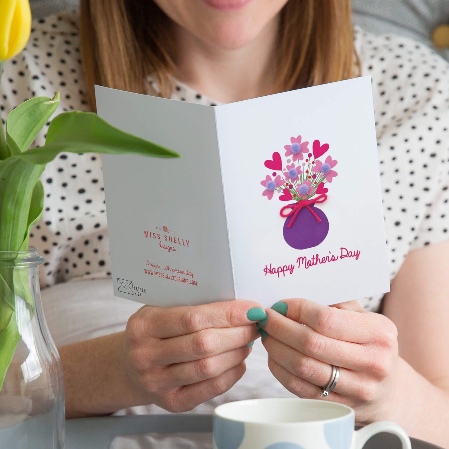 Vase of Pom Pom Flowers Mother's Day Card