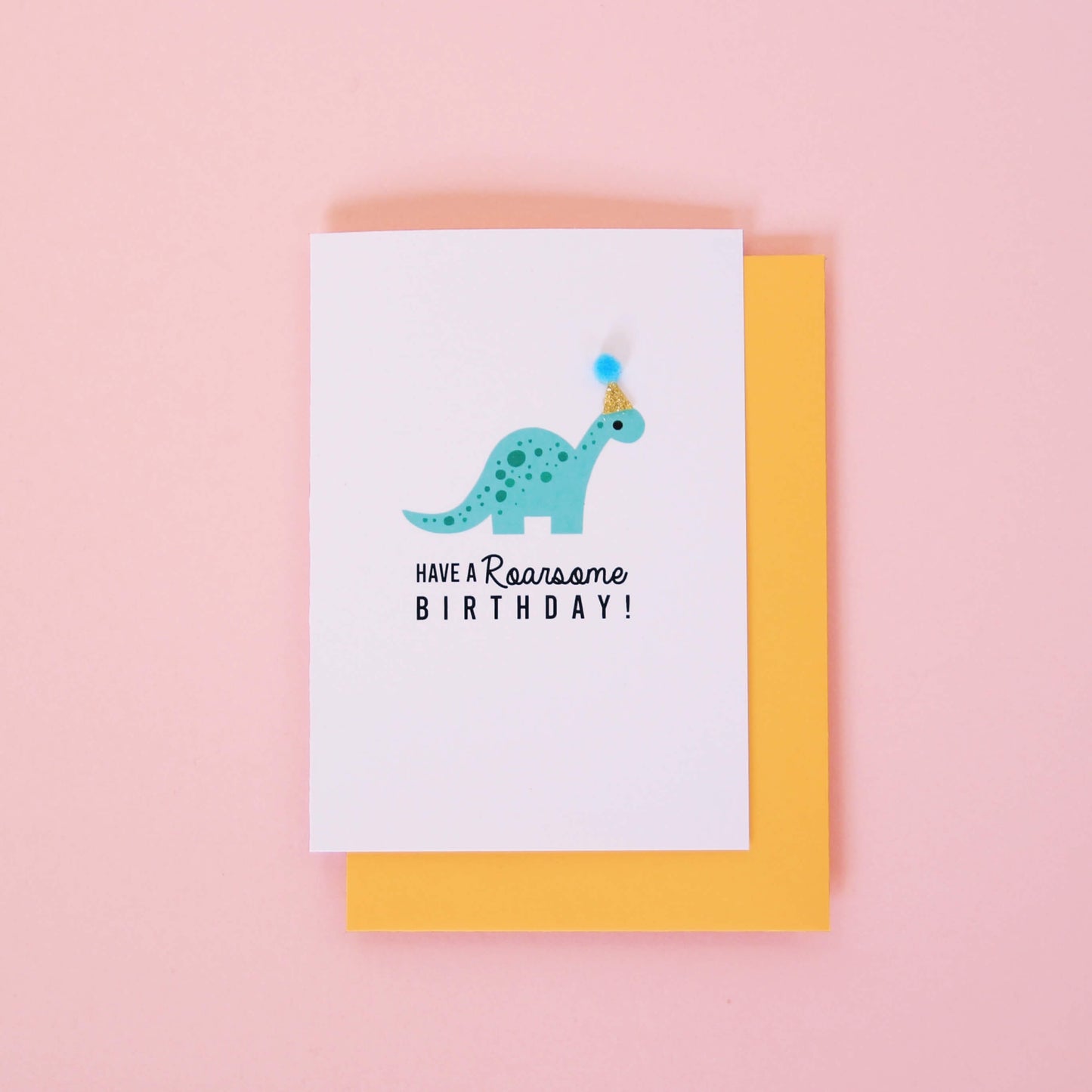 Dinosaur Birthday Card with Pom Pom Hat