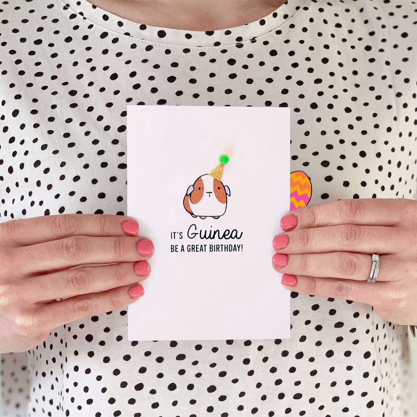 Guinea Pig Birthday Card with Pom Pom Hat