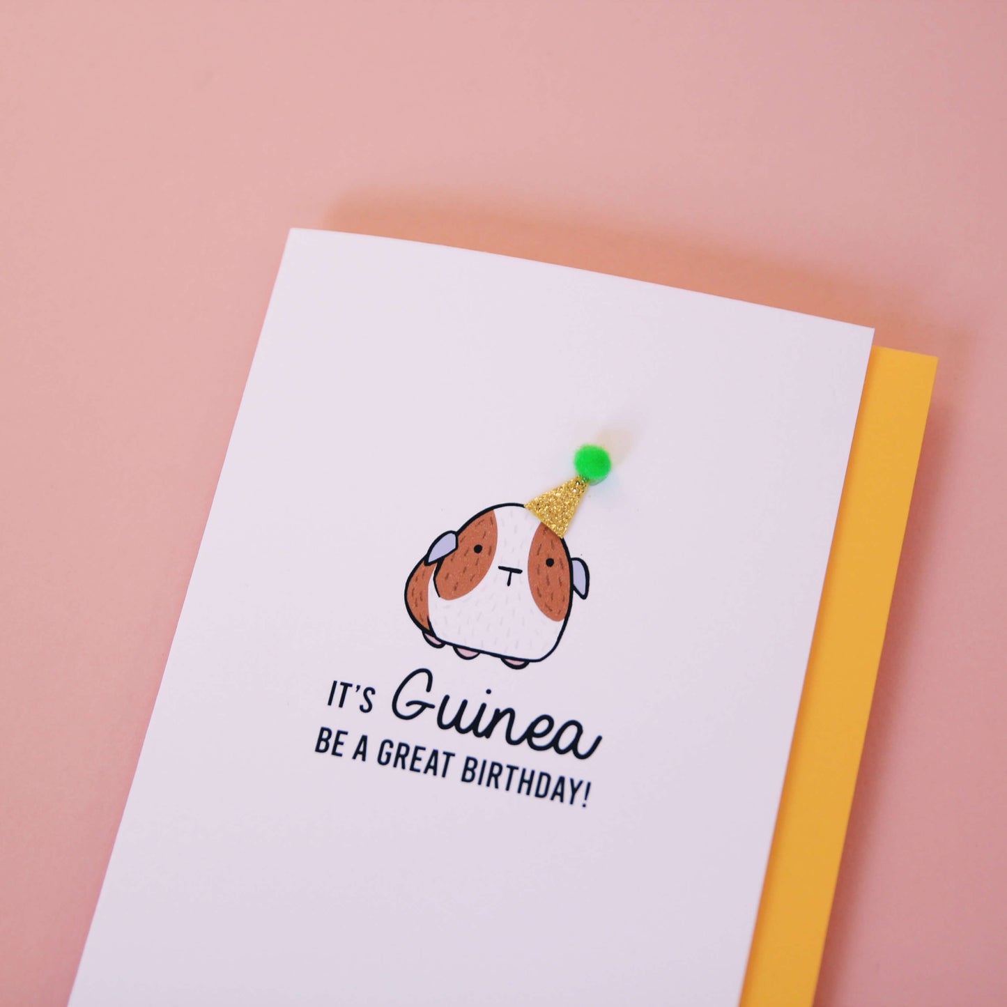 Guinea Pig Birthday Card with Pom Pom Hat