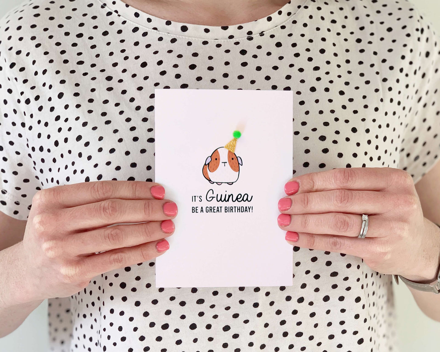 Guinea Pig Birthday Card with Pom Pom Hat