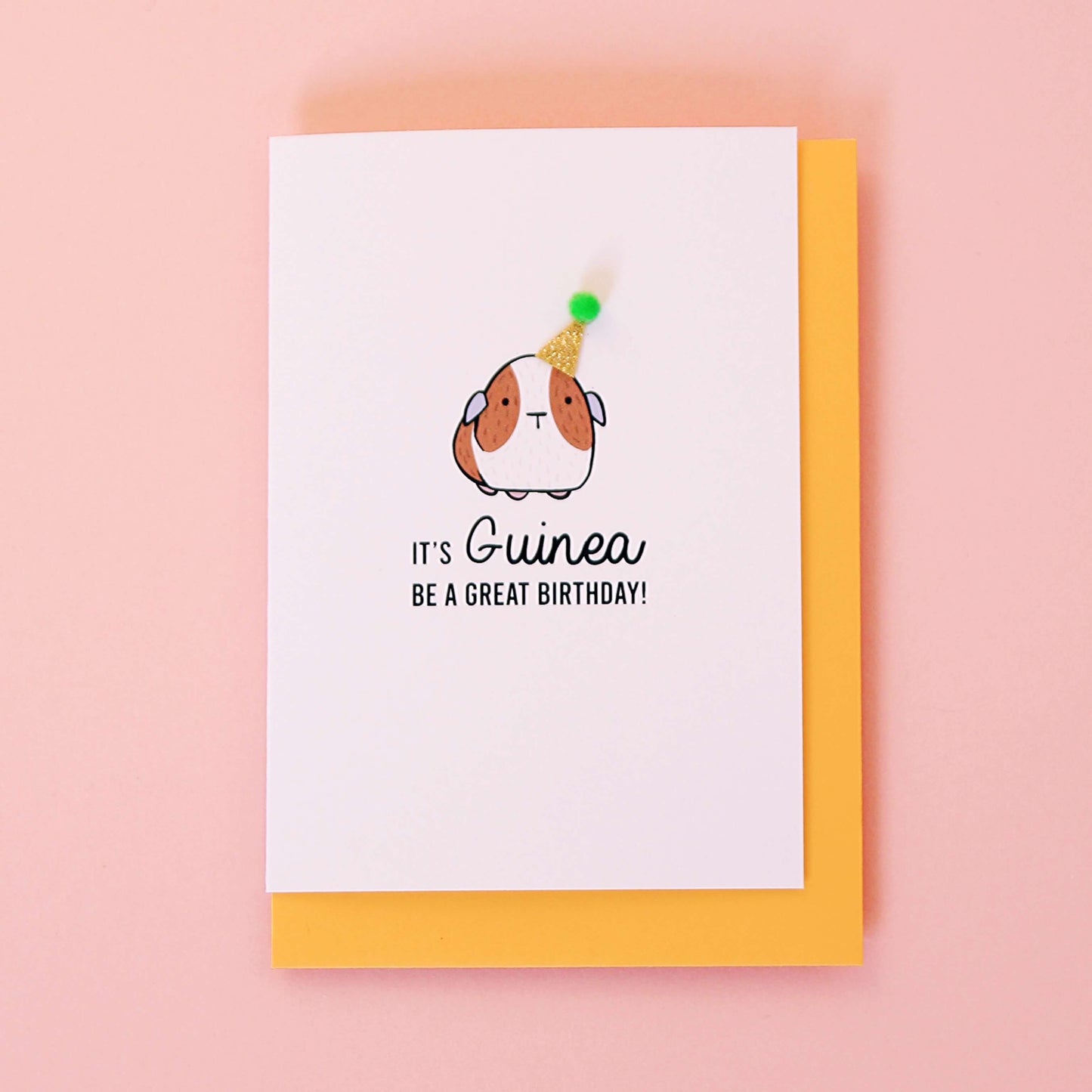 Guinea Pig Birthday Card with Pom Pom Hat
