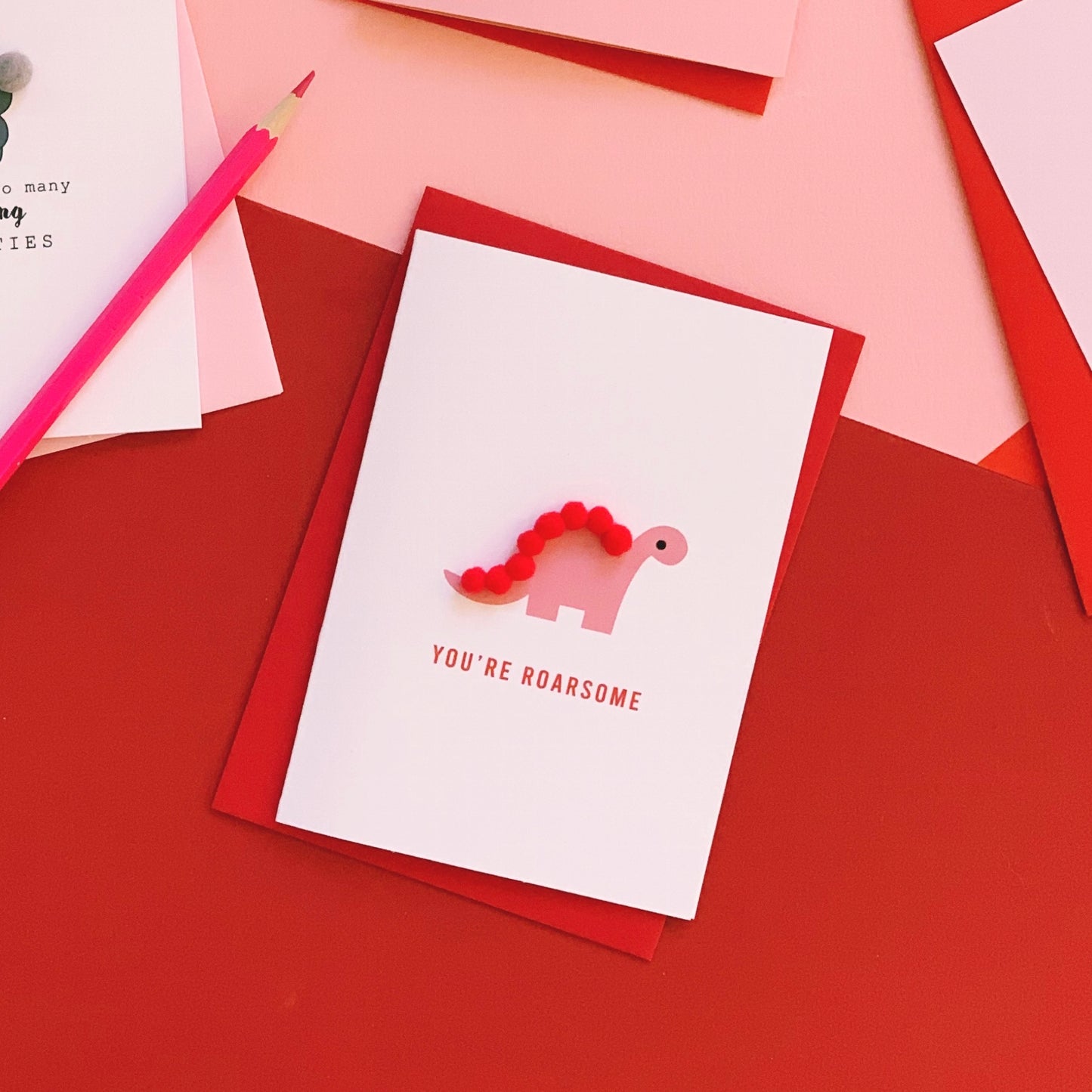 Dinosaur Card with Pom Poms