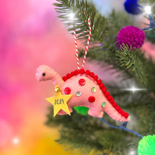 Pink Dinosaur Christmas Decoration