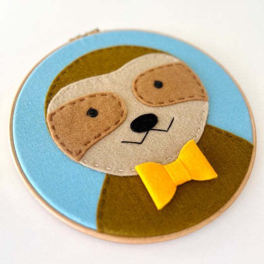 Sloth - Embroidered Hoop with yellow bowtie