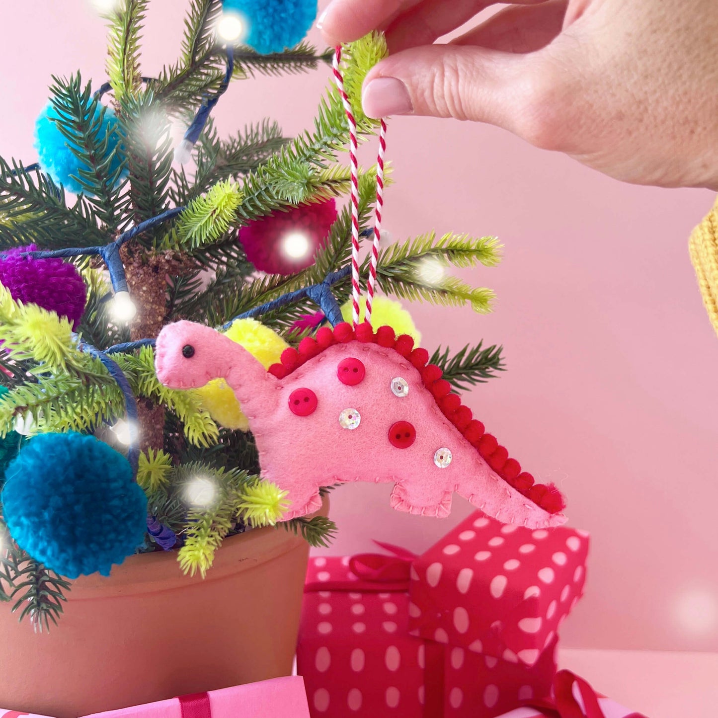 Pink Dinosaur Christmas Decoration