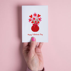 Vase with Pom Pom flowers Valentine's Day card