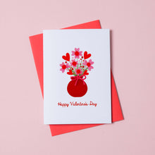 Load image into Gallery viewer, Vase with Pom Pom flowers Valentine&#39;s Day card