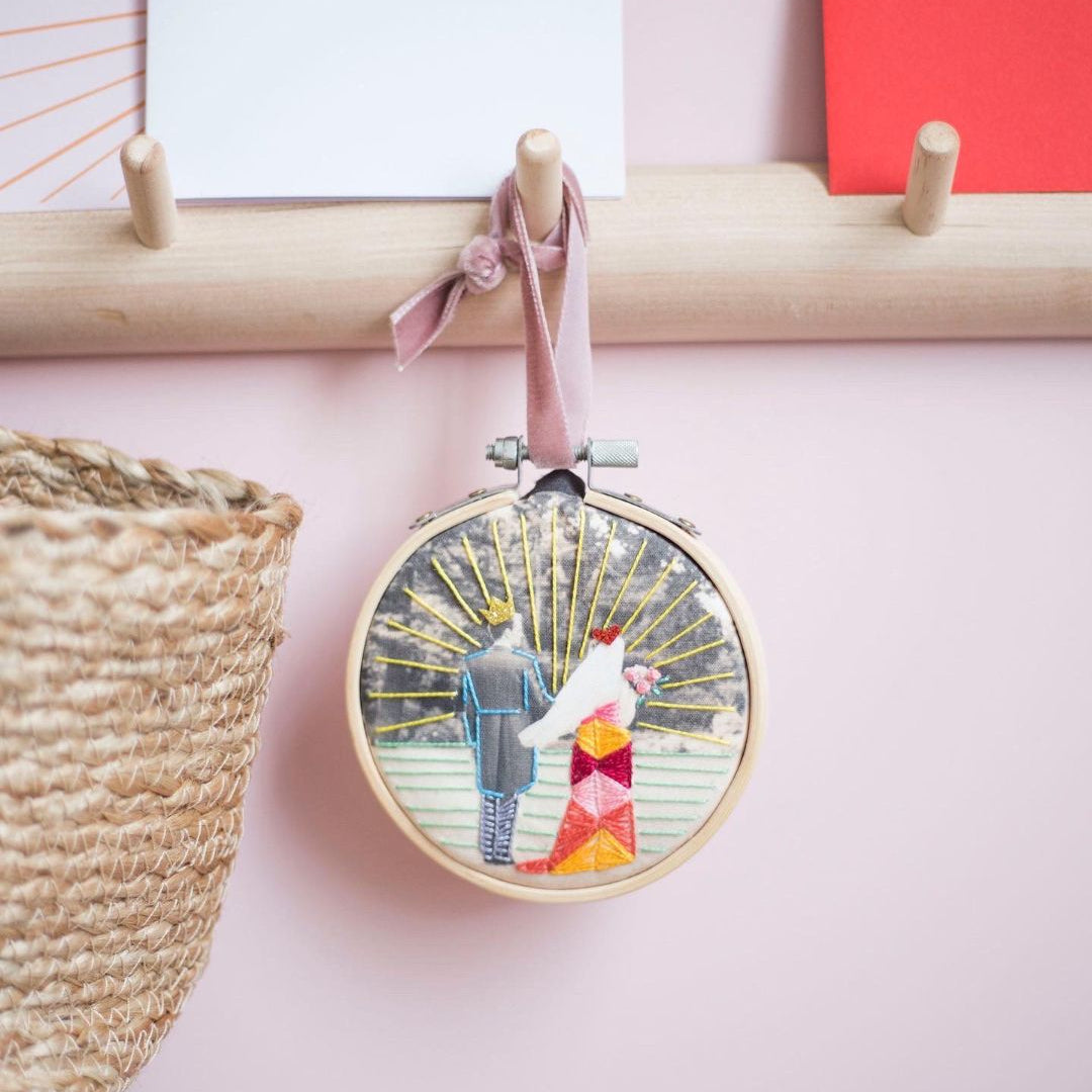 Wedding Anniversary embroidered photo onto cotton. DIY wedding photo embroidery for beginners.
