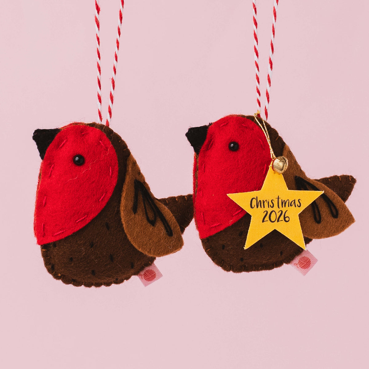 Robin Ben handmade felt robin decoration with optional personalised Christmas star tag