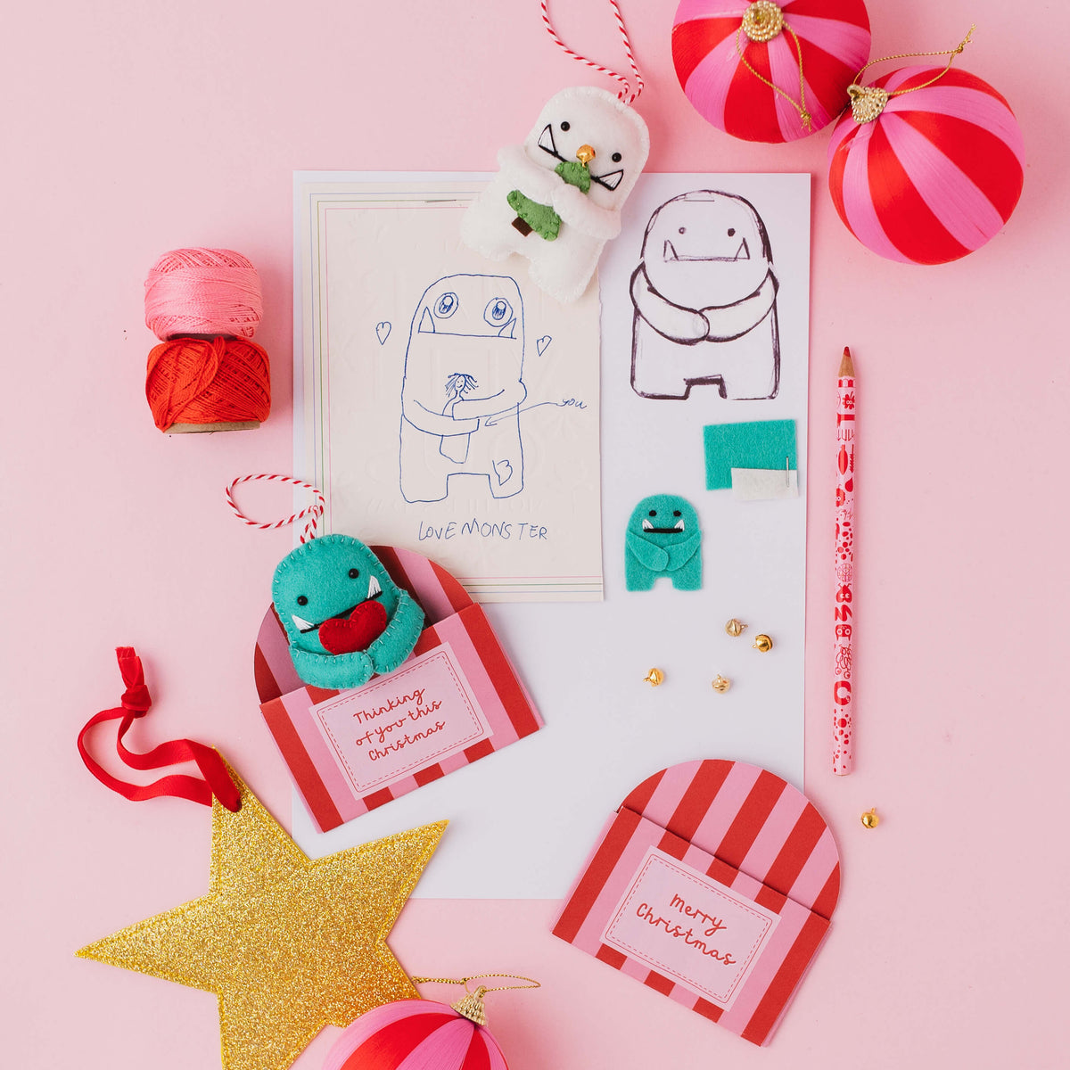 Christmas Hug Monster – Handmade Felt Yeti Christmas Decoration