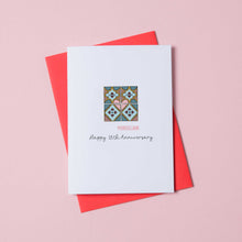 Load image into Gallery viewer, A card with an illustration of porcelain tiles on the front. Underneath it says Happy 18th Anniversary.