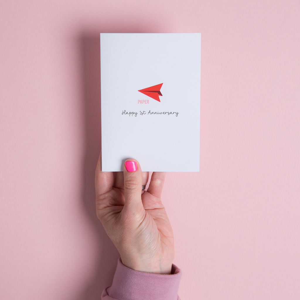 Paper anniversary card 1st year paper aeroplane illustration UK
