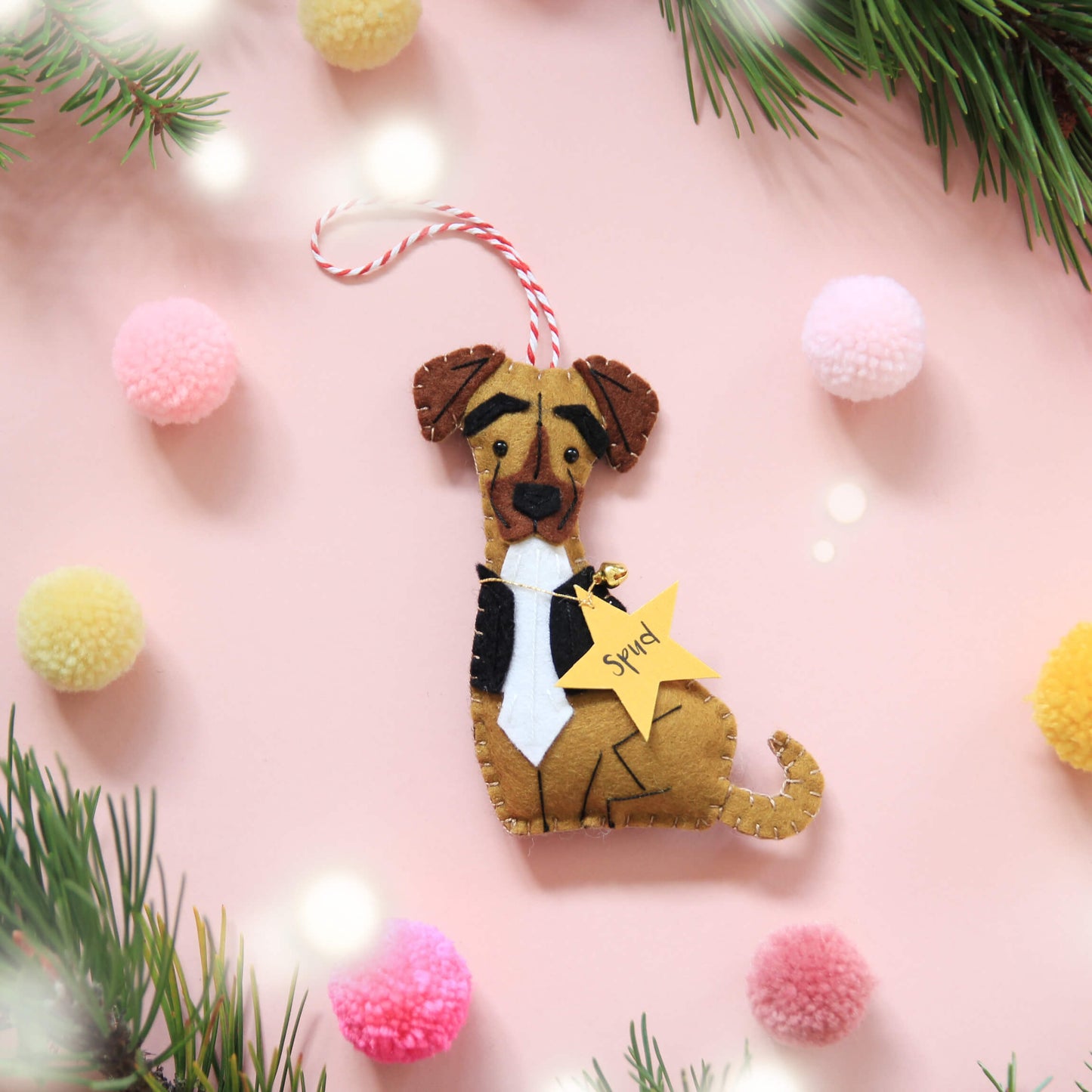 Another example of a custom made felt dog ornament.