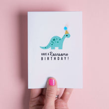 Load image into Gallery viewer, Dinosaur Birthday Card with Pom Pom Hat