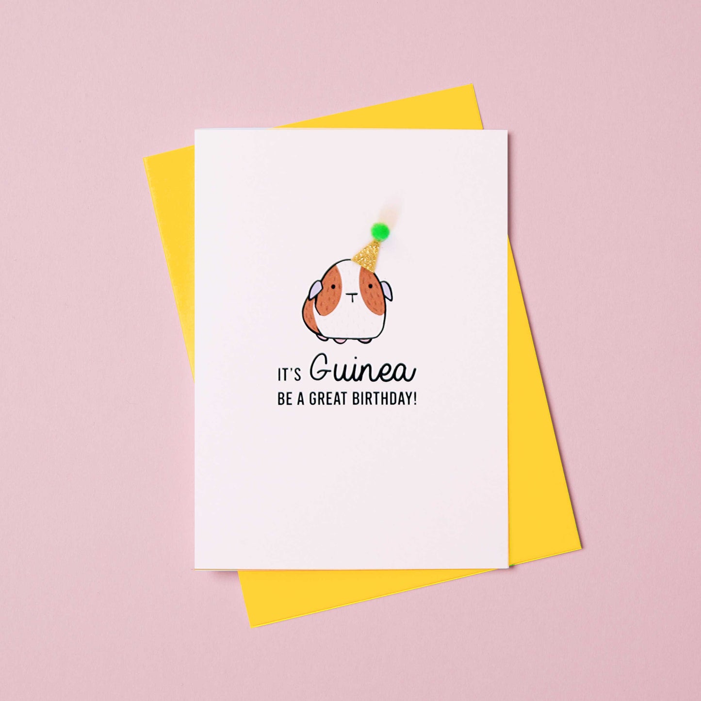 Guinea Pig Birthday Card with Pom Pom Hat