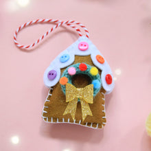 Load image into Gallery viewer, Gingerbread House Hanging Ornament with wreath