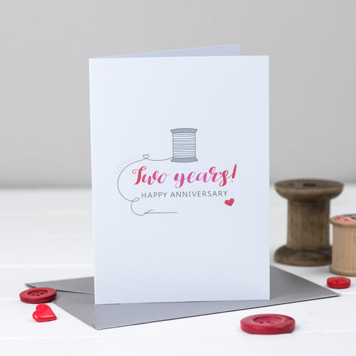 Second wedding anniversary card with cotton reel