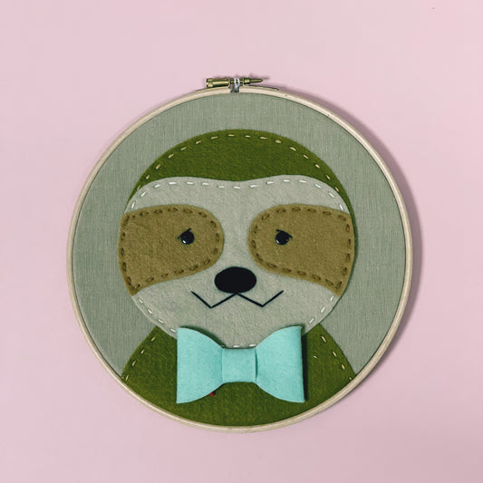 Sloth Hoop - Brown Background and GREEN bowtie